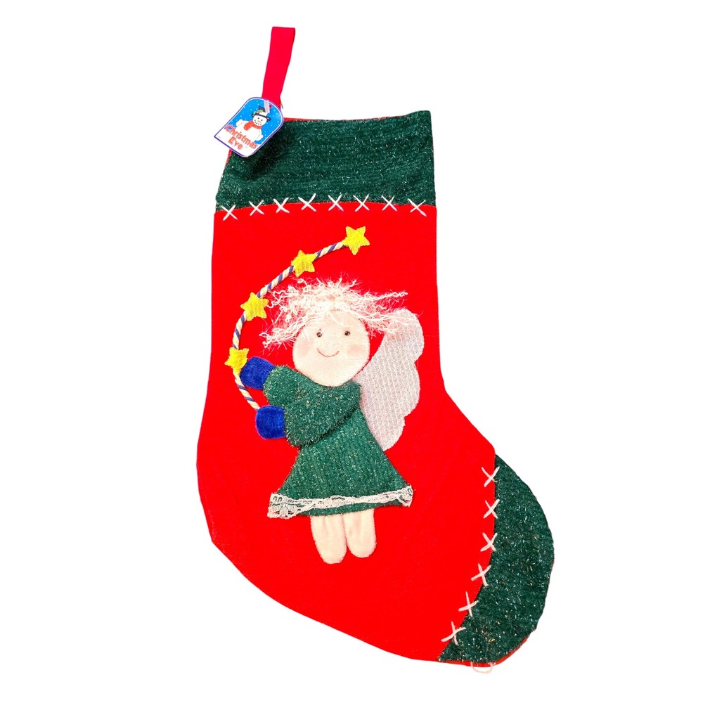 NWT‎ Christmas Eve Angel Felt Applique Red Stocking Holiday Decor